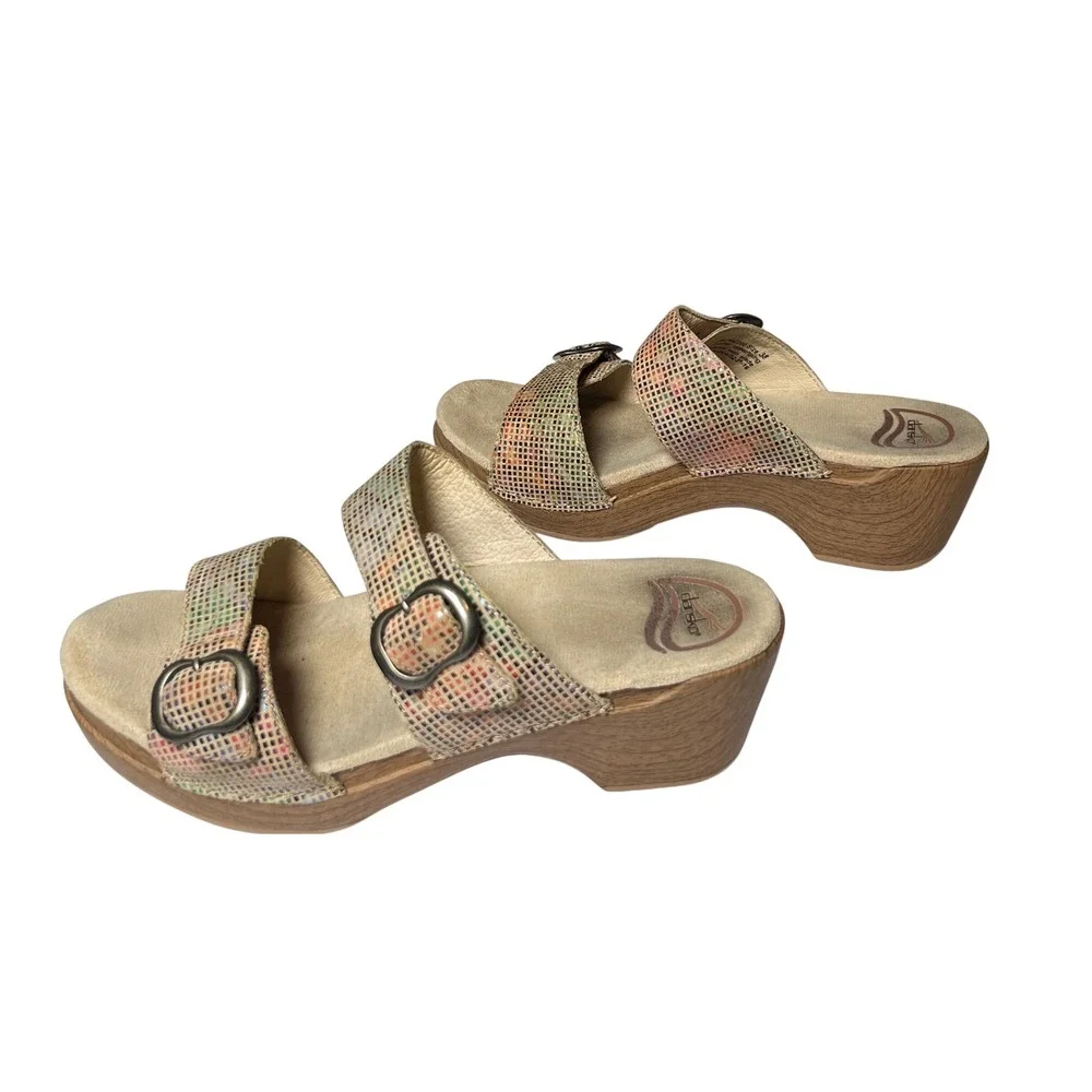 Dansko Mosaic Patchwork Leather Platform Slides‎ Boho Comfort EU 38